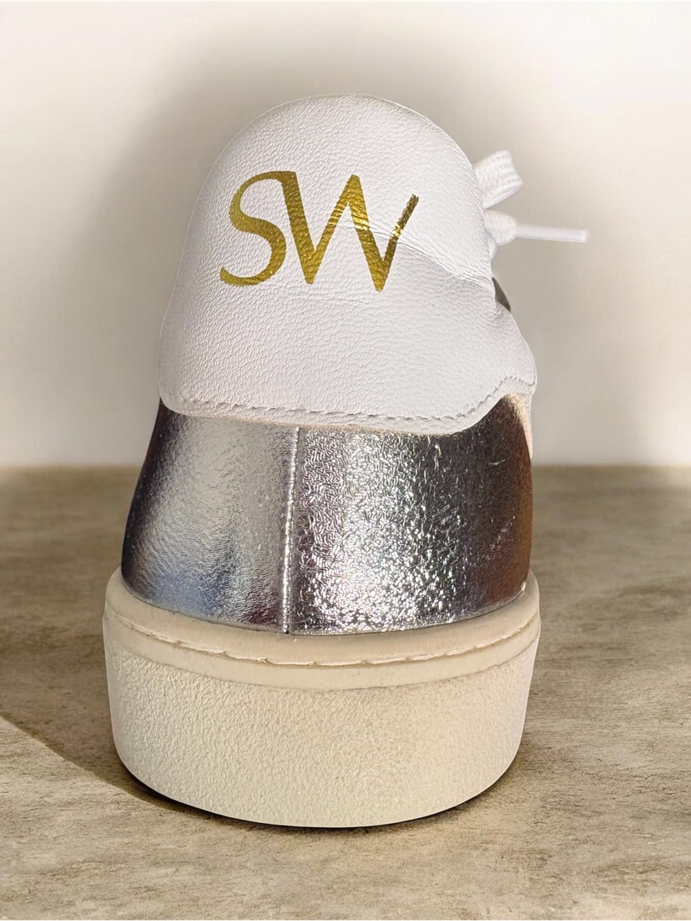 Stuart Weitzman Metallic Silver Low-Top Lace-Up Sneakers - Picture 3 of 5